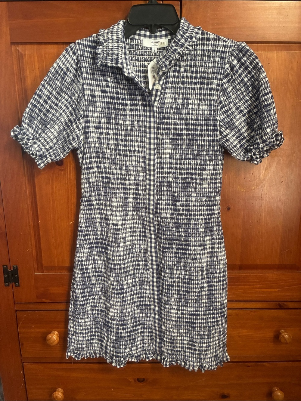Jason Wu Navy and White Textured Zip-Front Mini Dress